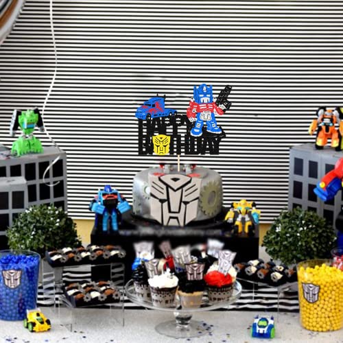 Homeparty Glitter Robot Happy Birthday Sign Cake Topper For Movie Cartoon Robot Ooptimus Prime Robot Theme Kids Or Adults Birthday Party Cake Or Centerpiece Decorations #TOP4