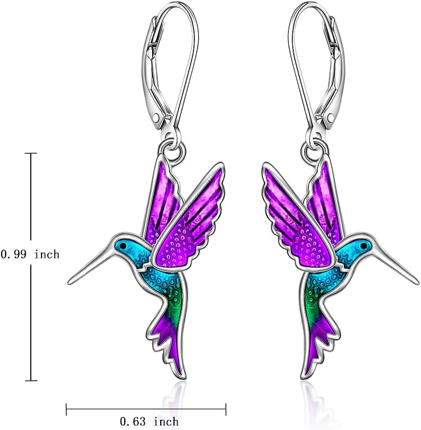 Hummingbird Earrings for Women Sterling Silver Blue Purple Hummingbird Gifts for Women Dangle Earrings Memorial Jewelry Bird for Birthday Christmas - Image 6