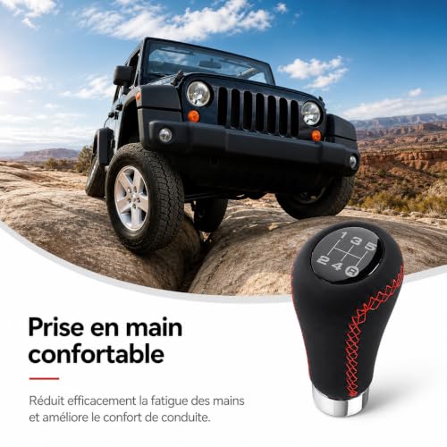 Xiciki Pommeau de Vitesse Universel 5 Vitesses avec 4 Adaptateurs, Auto Pommeau de Levier avec 8mm 10mm 11mm 12mm Adaptateurs pour Voiture avec Boîte de Vitesses - Rouge – vue 6