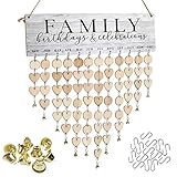 ATOBART Family Birthday Board - DIY Wooden Decorative Tracker Plaque Wall Hanging Decor with 100 Wood Slices 1 Adhesive Hooks 12pcs Small Gold Bell and 1 Marker Pen