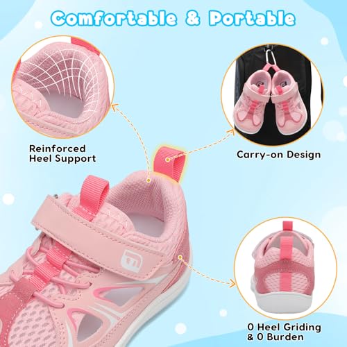 JOINFREE Toddler Sandals Girls Closed Toe Outdoor Sports Sandals Wide Barefoot Water Sandals Lightweight Summer Water Shoes for Beach Swim Pool Pink Size 8 by JOINFREE - Used condition - Image 7