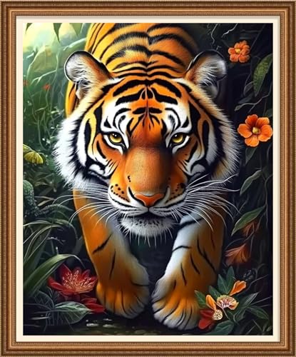 Image of Disnesart Cross Stitch Stamped Full Embroidery Kits DIY 11CT Cotton Thread Printed DIY Needlepoint Kits Craft Needlework Set Cross-Stitch Stamped Sets-Forest Tiger 16x20 inch