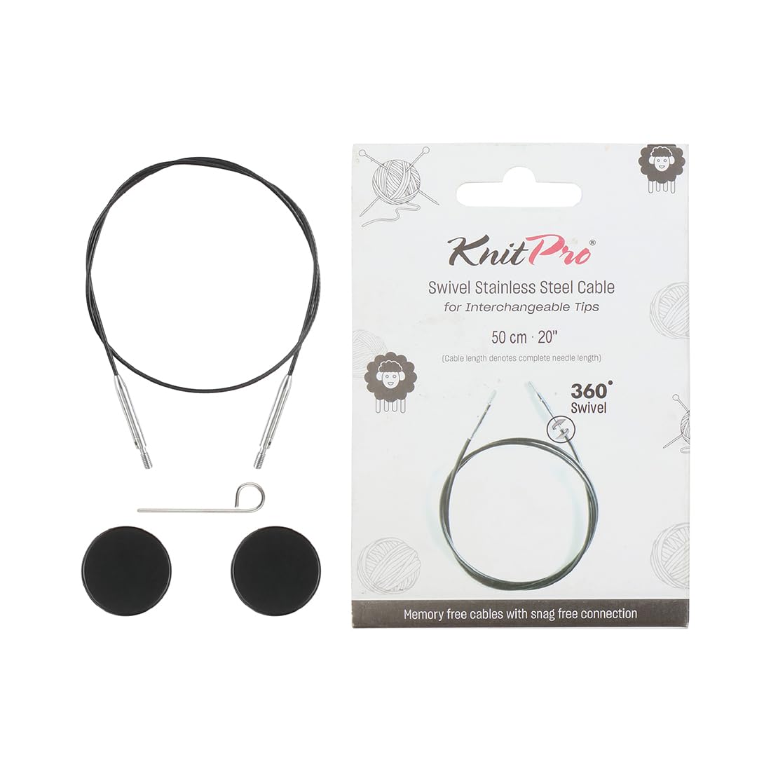KnitPro Cable: 360° Swivel: Interchangeable: Black: 30cm