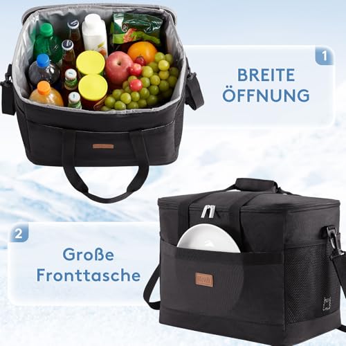 Lifewit 30L 50 Dosen Kühltasche Groß faltbar Kühlkorb Kühlbox Isoliertasche Thermotasche Picknicktasche für Lebensmitteltransport, Schwarz 5