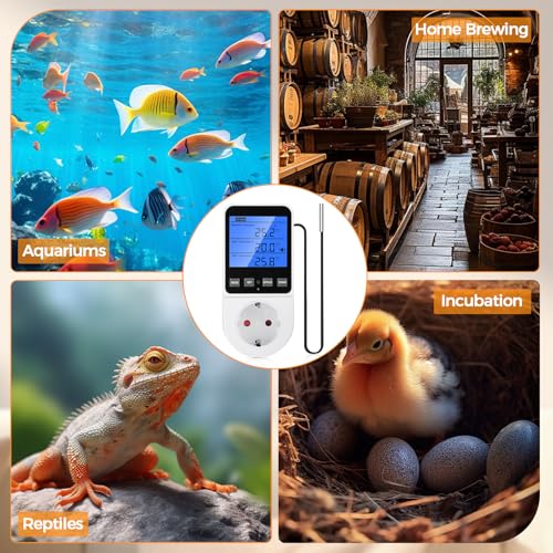 Heemol Zeitschaltuhr Steckdose 230 V Heemol Digitalthermostat Heizung Smart f체r Heizung, K체hlung und L체ftung Frostw채chter Gew채chshaus