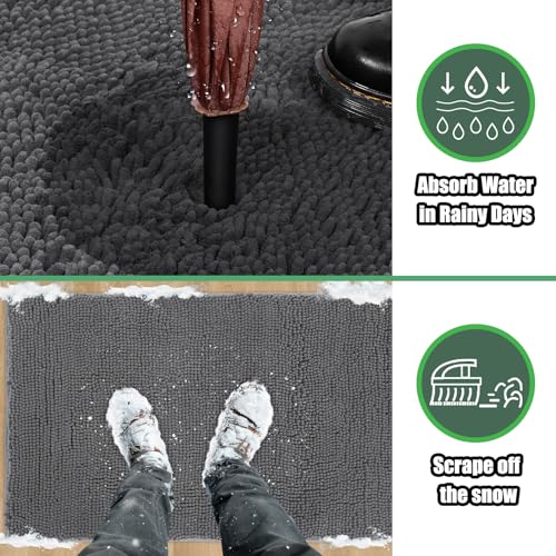 IM HOME Chenille Absorbent Outdoor Doormat 48" x 30", Washable Muddy Door Mats for Dog Non Slip Indoor Doormat Dog Mat for Muddy Paw Front Inside Doormats for Entryway Grey