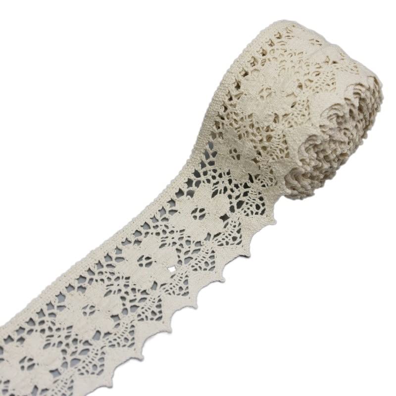 Nastro di pizzo vintage, nastro di pizzo, Pizzo 4 Psc (5 metri/rotolo) Nastri in rete di pizzo di cotone beige bianco Rifiniture in tessuto Cucito fai-da-te Materiali artigianali fatti a mano Nastro d
