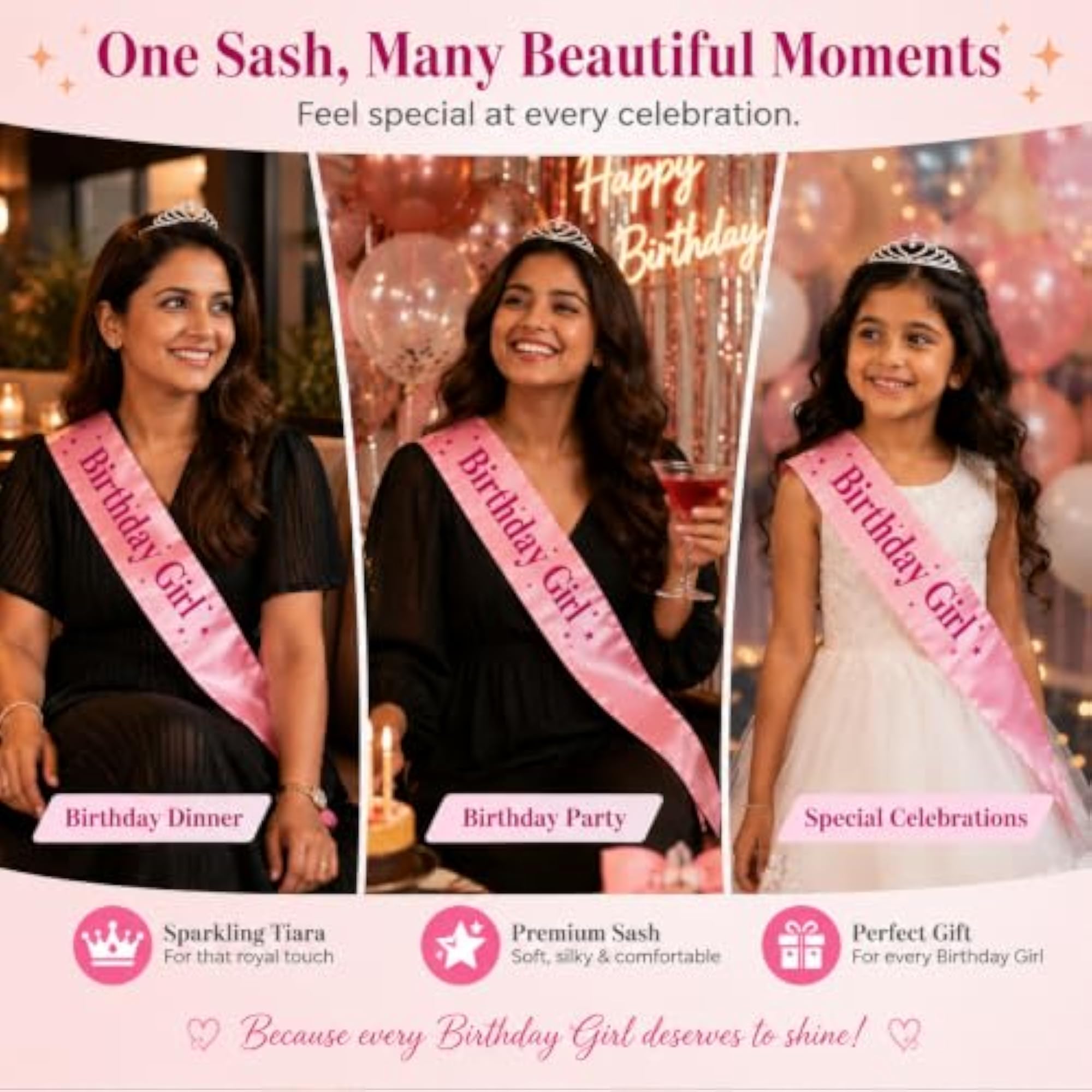 Birthday Sash with Silver Tiara, Pack of 2