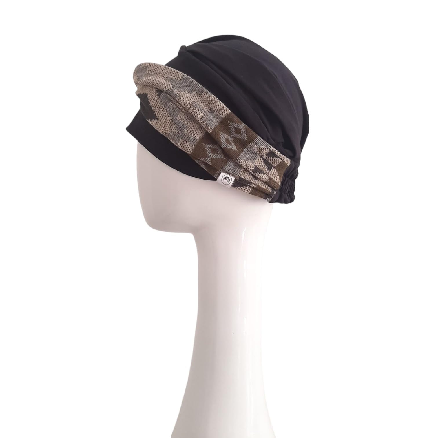 CAREBELL Turbante Elegance Zig Zag Grey para quimioterapia. Tejido de Algodón. Alopecia y pérdida de Cabello