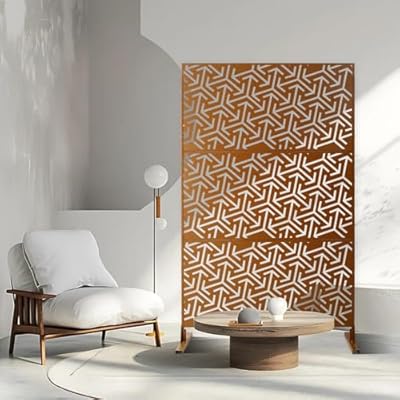 Stunning Outdoor & Indoor Metal Privacy Screen - 6 Feet Tall. A Freestanding Partition for Deck, Balcony, Patio. Luxurious Modern Gold. Privacy for Lawn & Garden