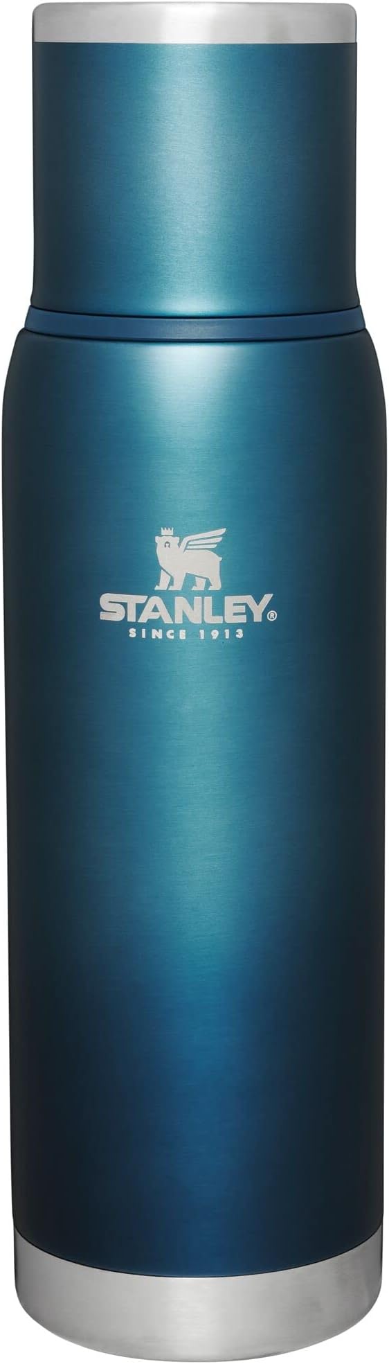 Stanley Adventure-To-Go Vacuum Bottle 1.1 qt | Wide Mouth with Leakproof Cup Lid | Keep Drinks Hot or Cold | Packable for Travel | Insulated Stainless Steel Thermal Bottle | BPA-Free | Blue Glow