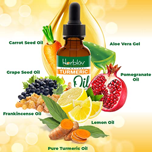 Turmeric Oil For Face & Body - All Natural Turmeric Skin Brightening Serum For Dark Spots - Cleanses Skin, Fights Acne, Evens Tone, Scars - Pure Handcrafted Turmeric Oil Skincare Made In The Usa #TOP4