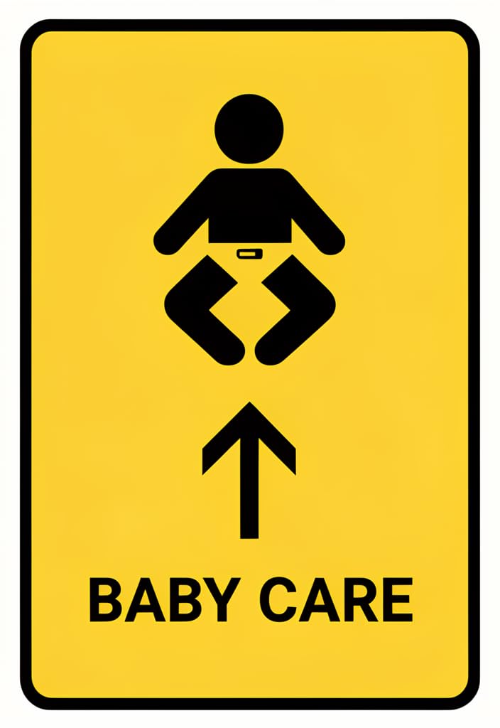 Baby Care Tin Sign 12x8 Inch, Yellow/Black Nursery & Changing Station Wall Decor, High-Visibility Baby Changing Area Notice Metal Plaque for Home Bathroom, Daycare, Restaurant