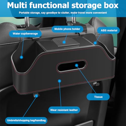 zipelo Car Headrest Backseat Organizer with Cup Holder, Multi-Functional Vehicle Seat Back Hanging Storage Box with Hooks, Auto Drink Snack Phone Tray Travel Accessories for Kids Adults (Black) - Thumbnail 3