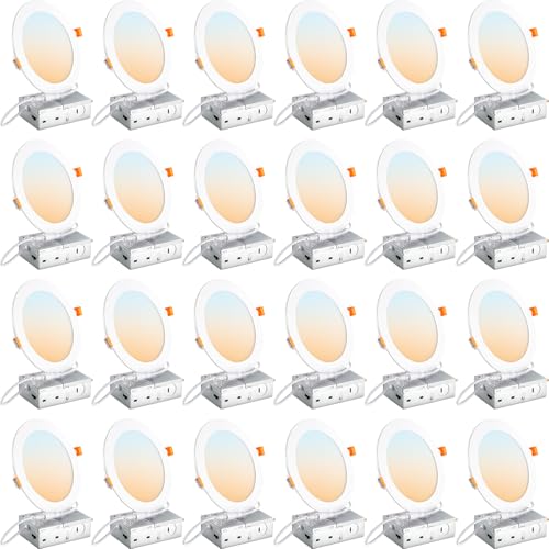 DLLT LED Recessed Ceiling Light: 24 Pack 6 Inch Slim Recessed Lighting for Kitchen - 5CCT Dimmable...