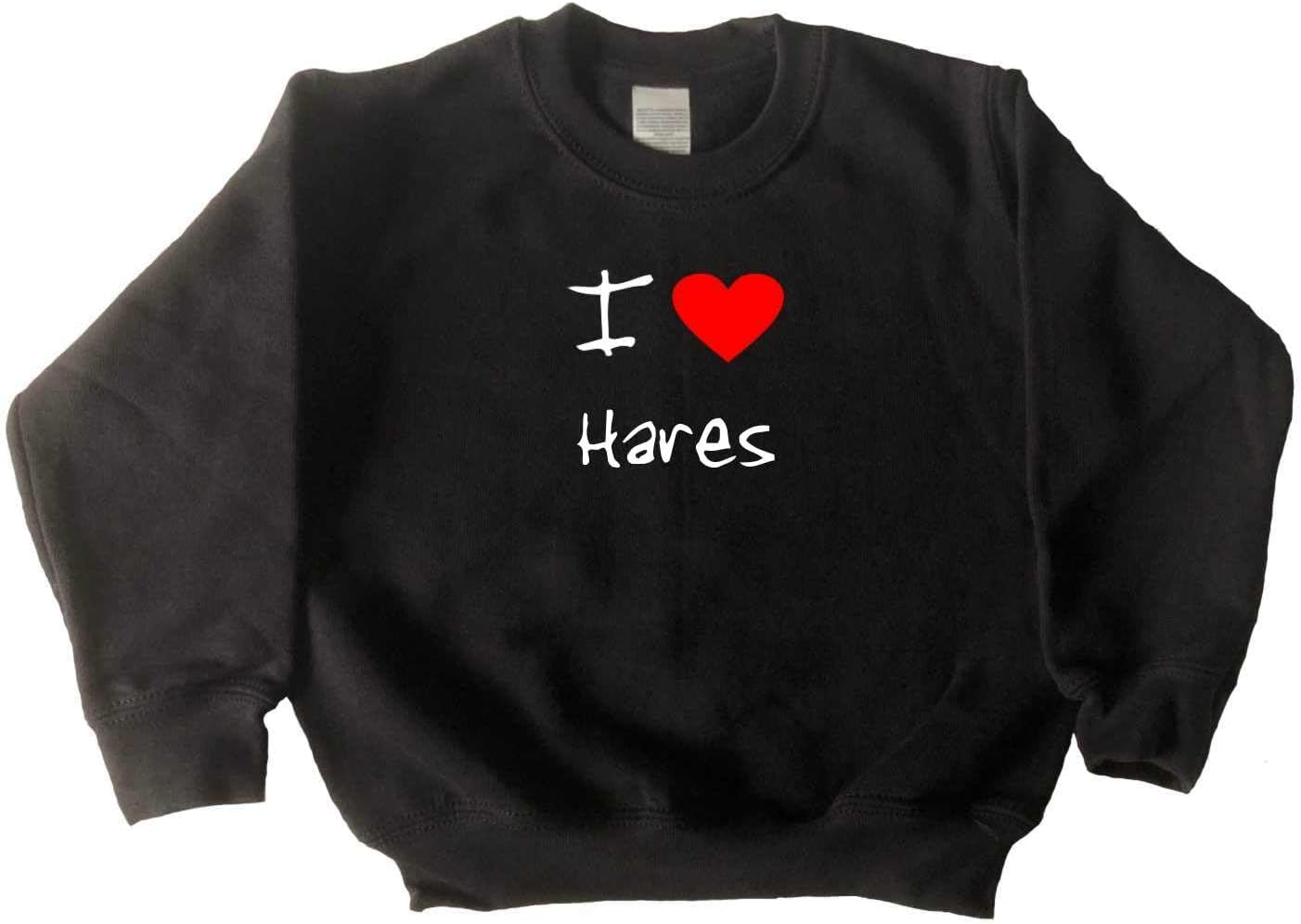 I Love Heart Hares Black Kids Sweatshirt