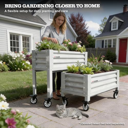 Image of Anleolife Low-Profile Elevated Raised Garden Bed, Antique White