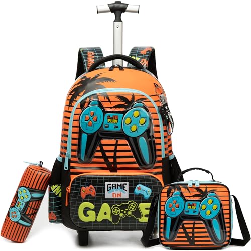 HTgroce Cartable a Roulette Garçons, Sac a Roulette Garçons Cartable Primaire Roulettes