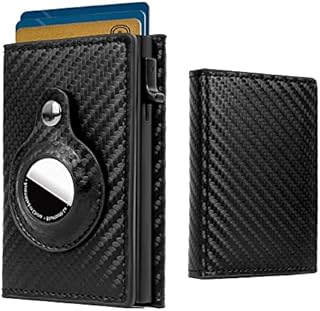 Mens Wallet with Airtag Holder,Minimalist Card Holder,Carbon Fiber RFID Wallet with ID Windows,Stealth Air Tag Holder Pop Up Cover