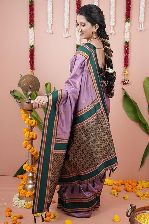 Image of Dharmavaram Pattu Paithani Saree Pure Silk Zari Weaving Floral Border Rich Pallu With Blouse Piece