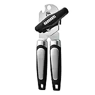 Heavy Duty Stainless Steel Smooth Edge Manual Can Opener and Bottle Openers, Soft Ergonomic Handle, Oversized Handheld Easy Turn Knob, Multifunctional Kitchen Tool, Black
