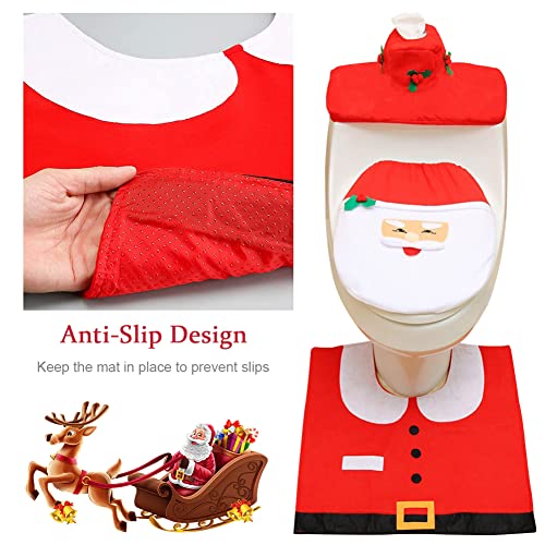 BESTZY Weihnachts-Toiletten-Set, 3 Teiliges Set Wc Sitzbezug Set Weihnachten Toilettensitzbezug mit Sitzbezug Teppich… – Bild 5
