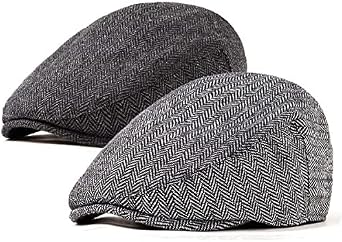 LADYBRO 2Pack Adjustable Newsboy Hats for Men Flat Cap Irish Cabbie Wool Blend Tweed