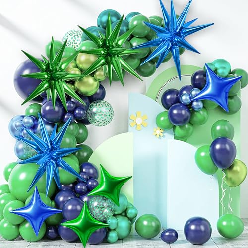Image of TONIFUL 18Pcs 22Inch Blue Green Large Explosion Star Mylar Balloons and 10Inch Four Pointed Star Balloons Set for Christmas New Year Birthday Wedding Bridal Shower Anniversary Photo Booth Supplies