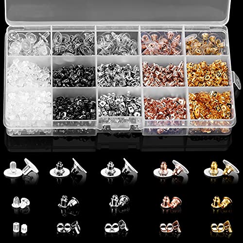1350 Pieces Backs for Earrings Replacement Earrings Backs for Studs Mixed Color Assorted Earring Backs Rubber Metal Plastic Studs Earrings Supplies