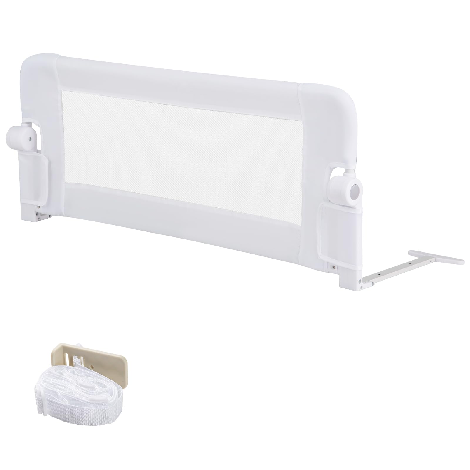 DREAMADE Barrière de Lit Pliable pour Bébé, Barrière de Protection pour Bord de Lit, Rail de Lit Protection pour Enfants, 105CM/120CM/150CMX40CMX42CM, Blanc/Gris/Bleu (Blanc, 105 CM)