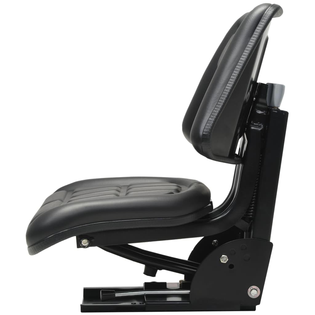 Sedile trattore con sospensione nera, telaio in acciaio PVC imbottito 48 x 50 x 59 cm, seduta da 50 a 130 kg, regolabile 150 mm, per terreni accidentati