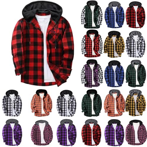 Long Sleeve Shirts for Men 2025 Fall Button Down Plaid Hoodie Jackets Casual Flannel Comfort Stylish Hooded Tops