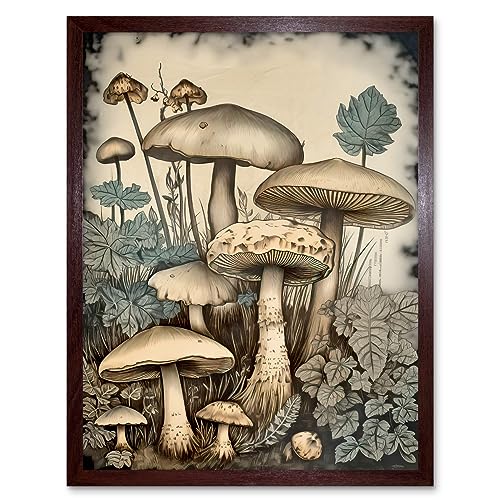 Artery8 Mushroom Fungi Watercolour Vintage Cottagecore Aesthetic Rustic Decor Art Print Framed Poster Wall Decor 12x16 inch