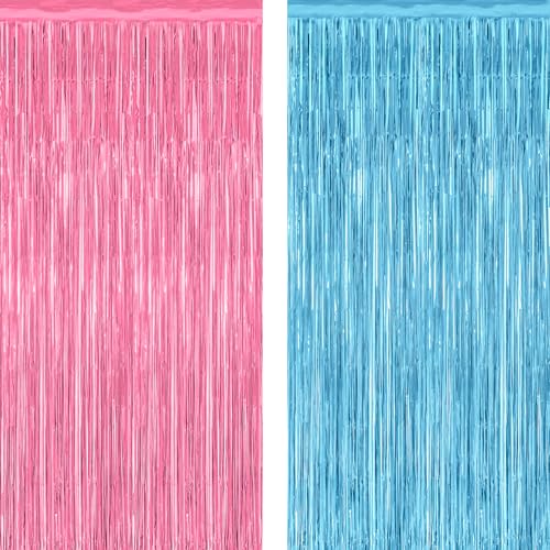 2 Pack cortinas decorativas rosa y azul 3.28x7.05 FT miniatura 1