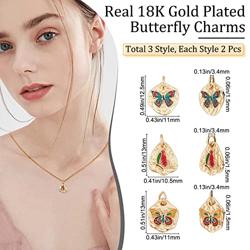 Beebeecraft 6Pcs 3 Style 18K Gold Plated Butterfly Charms Light Gold Enamel Animal Charms Pendants for Jewelry Making Bracelet Choker Necklace Earring - Image 2