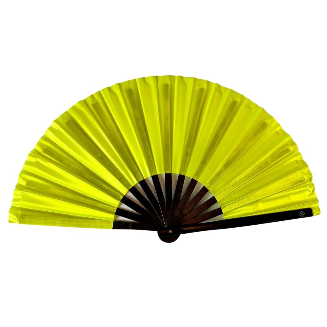 Clacking Fans for Line Dancing - Glitters & Solid Silk Exclusive Large Handheld Bamboo Clack Fan Green Neon Solid