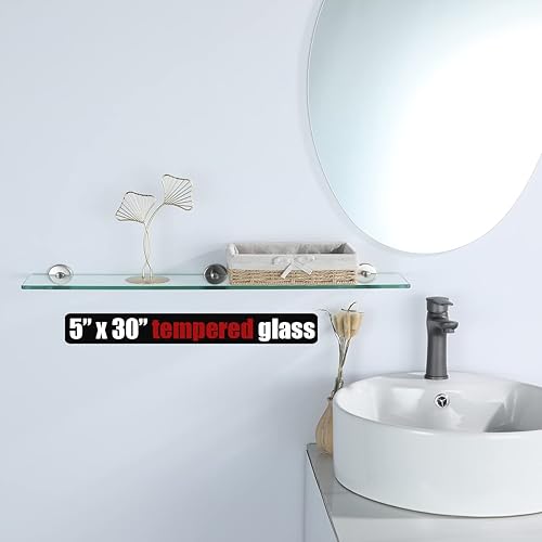 Miniatura 2 de JQK TGS101L30-BN - Estante de vidrio templado para ducha de 30 x 5 pulgadas, acero inoxidable 304 con acabado cepillado