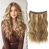 FESHFEN Secrets Hair Extensions Lange Gewellt Haarverlängerung Hellbraun Mix Blond Invisible Secret Haarextension Synthetik Haare Unsichtbarem Haarteile für Frauen 40 cm