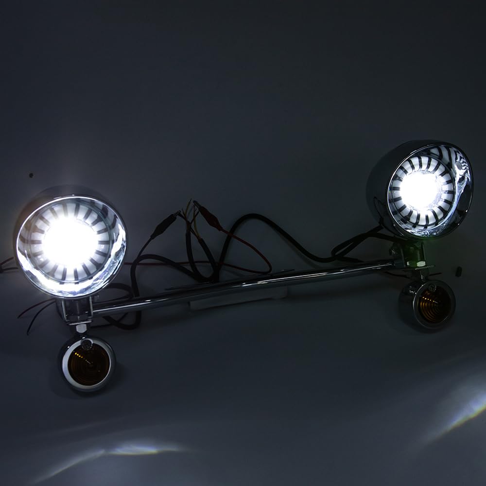 Universal faros auxiliares de moto custom LED 1 juego faros antiniebla para motocicleta cromados compatible con Shadow VT 750 1100 (Con soporte)