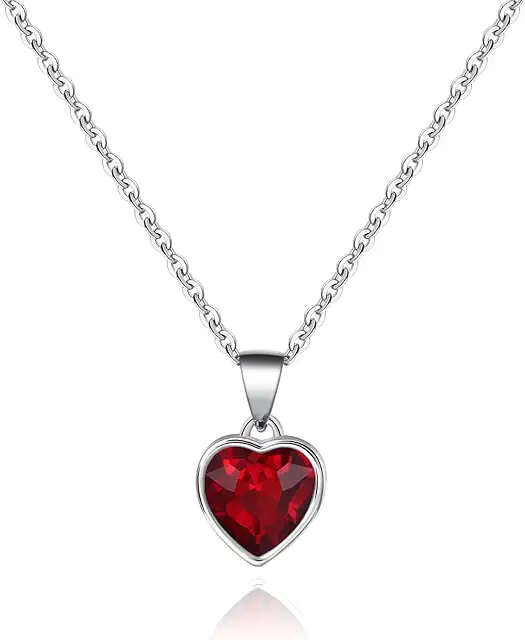 Handmade Garnet Necklace with Silver Heart & Cubic Zirconia for Women