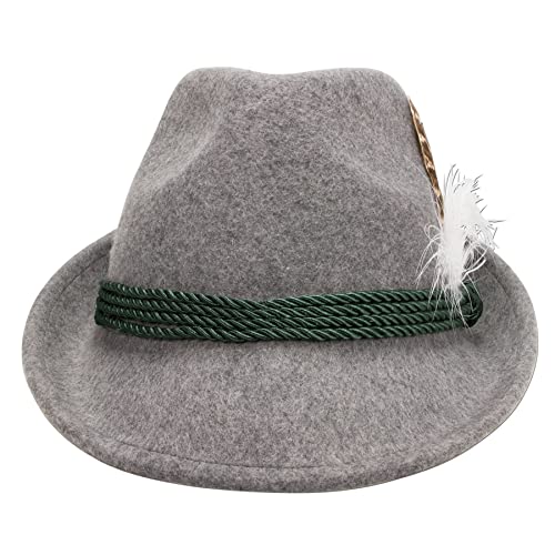 Alpenflüstern Damen Trachten-Filzhut mit Hutfeder ADV02500M09 grau - Medium (56/57)