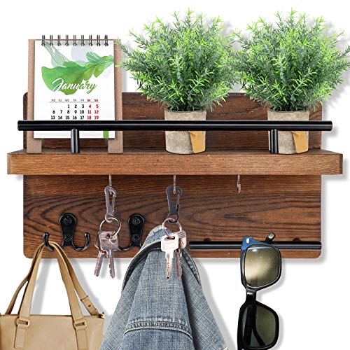Ourwarmwallmountedkeyholderhangersforwalldecorativewith5keyhookswoodenmailrackorganizerwithshelfrustichomedecorforentrywaymudroomhallwayofficebrown  Urban Country Home Decor Ourwarm wall mounted key holder hangers for wall decorative with 5 key hooks wooden mail rack organizer with shelf rustic home decor for entryway mudroom hallway office brown  urban country home decor
