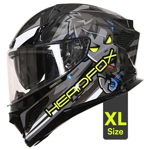 Image of HEADFOX N2F Shady Full Face Bluetooth Helmet for Bike | Waterproof Smart Helmet for Men & Women | ISI Certified | Built-in Bluetooth & LED Lights | Matte & Gloss Finish
