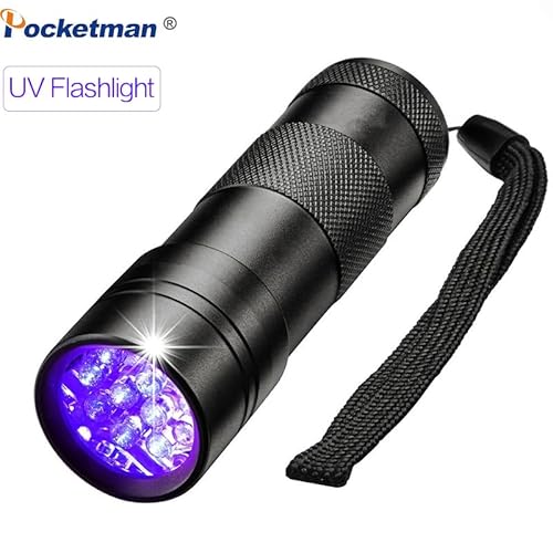 Lanterna 9 Leds UV Luz Negra Ultra Violeta de Aluminio Preto. Caça Escorpiao, Detecta Nota Falsa e c