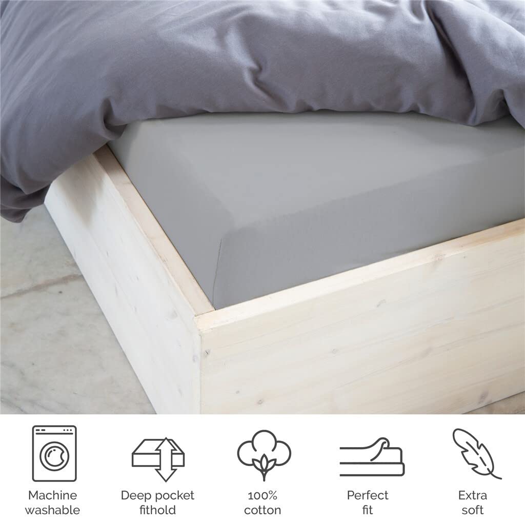 Walra Jersey Fitted Sheet, 90 x 200 cm, 100% Cotton, for the Mattress Soft Feel, Wrinkle Resistant, Light Grey - Image 3
