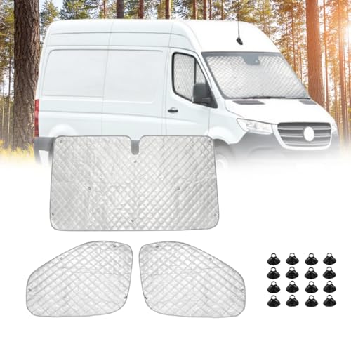 Eysbiy Copertura Parabrezza Interno Auto per Per Sprinter 2019-2025, 3 pezzi Addensare Protezione Solare per Parabrezz Anteriore Proteggere l'argento Copri Parabrezza per Auto