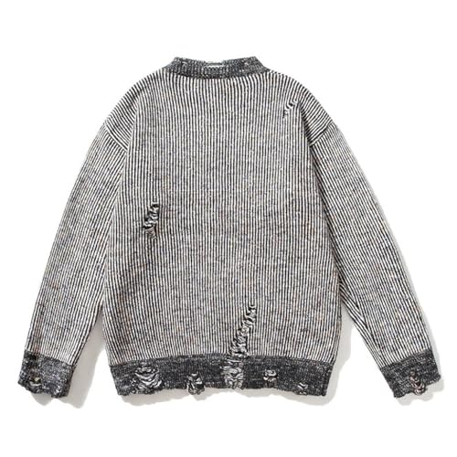 Hole Sweater Men's Knitting Embossed Sweater Men's Jumpsuit Retro Casual Pullover Sweater Tops(Gray,3X-Large)2