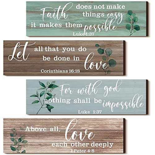 Yulejo 4 Pieces Bible Verses Wall Decor Psalms Scripture Wooden Christian Sign Rustic Wall Art Prayer Decorations for Home (Retro)