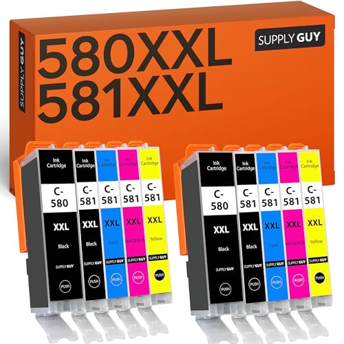 Supply Guy 10 Cartouches d'encre XXL Compatible avec Canon PGI-580 CLI-581 Multipack pour Pixma TR7500 TR7550 TR8500 TR8550 TS6100 TS6150 TS6151 TS6250 TS6251 TS6350 TS6351 TS705 TS9540 TS9541c