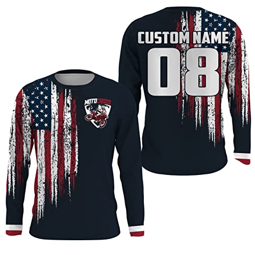 Custom Number&Name MX Dirt Bike Racing Jersey American Flag Motocross Youth Men Women UPF30+ Off-Road Motorcycle PDT168
